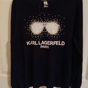 Karl Lagerfeld Paris Faux Pearl Sunglass Logo Sweater Pearl NWT